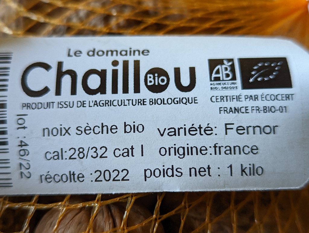 Noix Sèches Fernor AB cat 28/32 Filet de 1kg - Domaine Chaillou